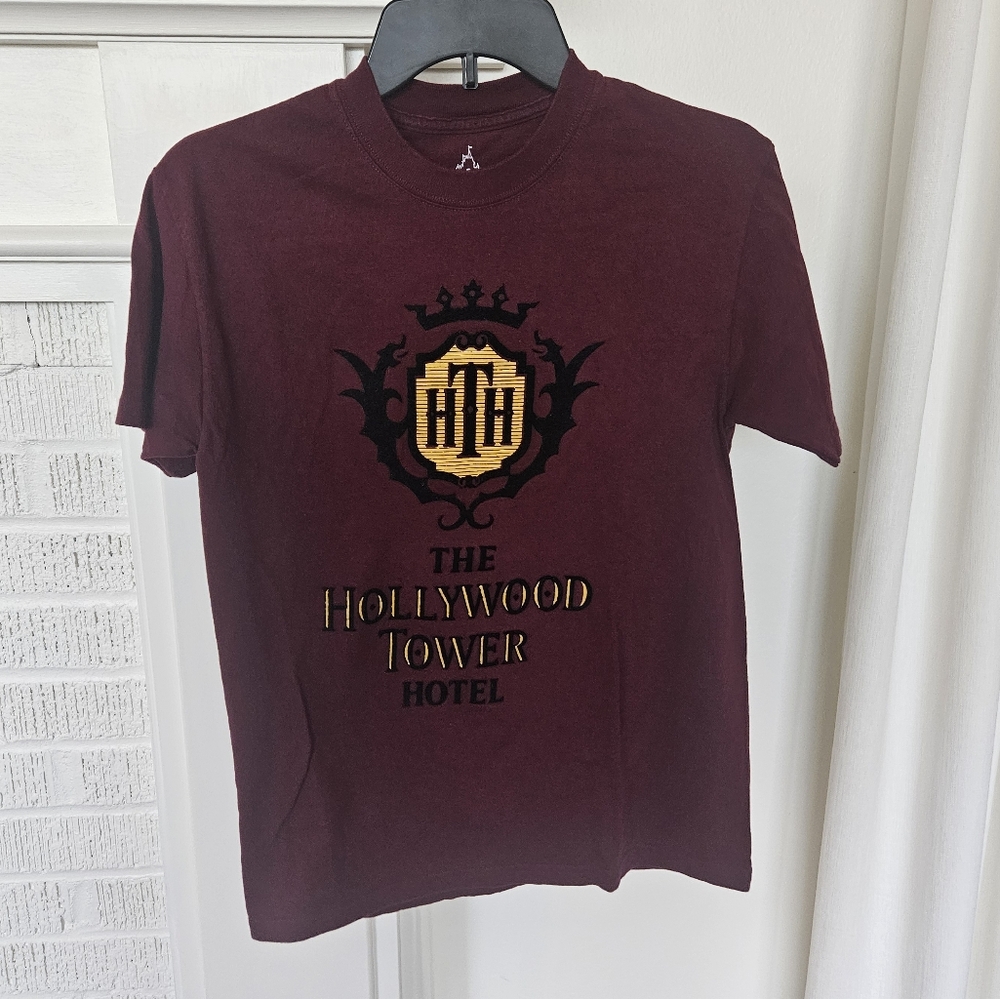 Vintage Disney Hanes The Hollywood Tower Hotel Maroon Disneyland World Small